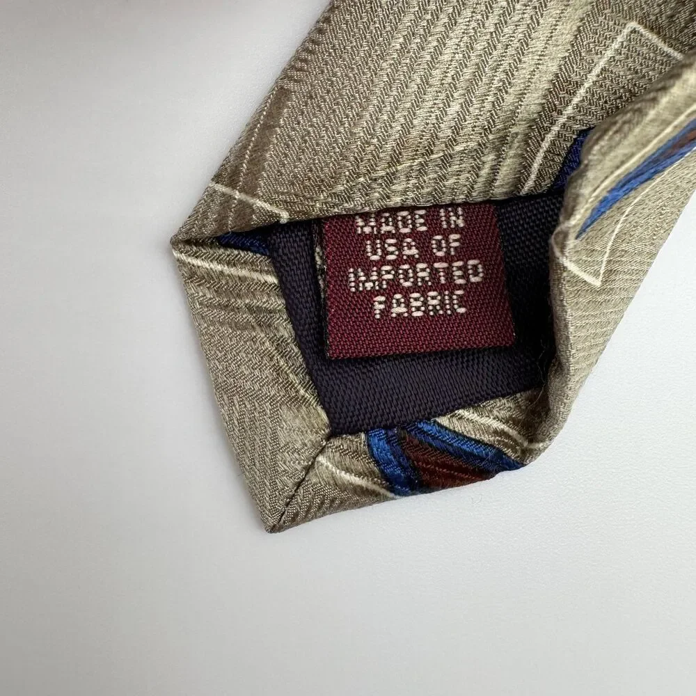 JOS A  BANK Men's Tie Corporate Coll Beige Blue Burgundy Geometric Pattern Silk